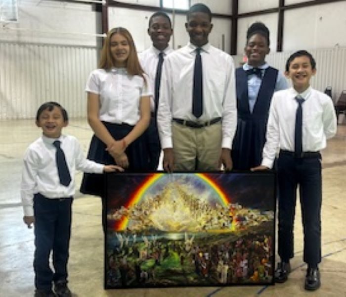 Students of Bethel Adventist Church received our wall painting, "The Blessed Hope"